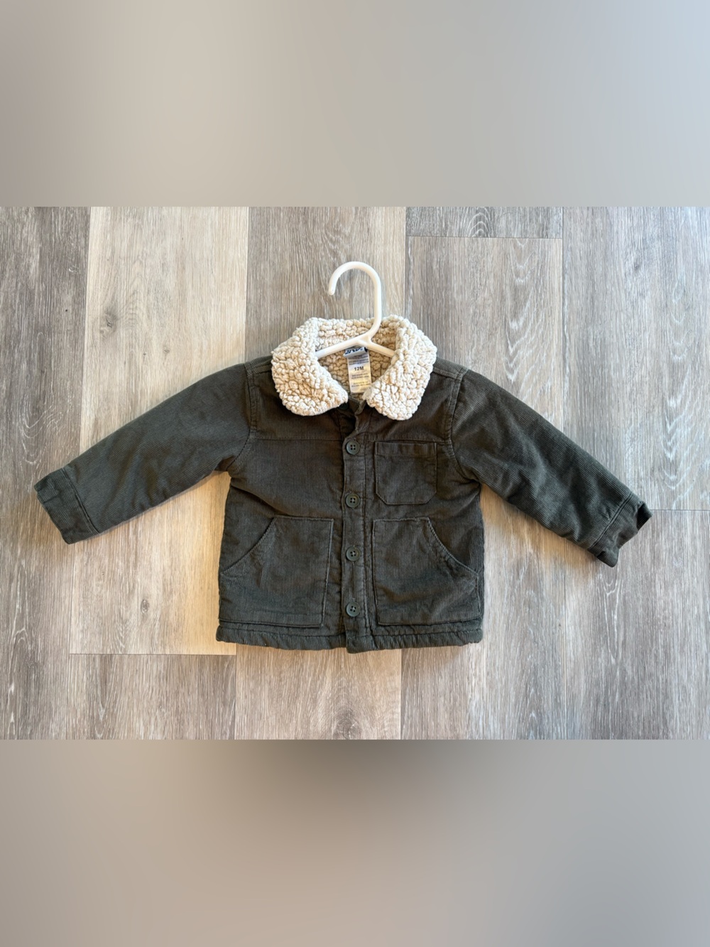 Little Lad Sherpa Lined Corduroy Jacket - Olive Green 12 months